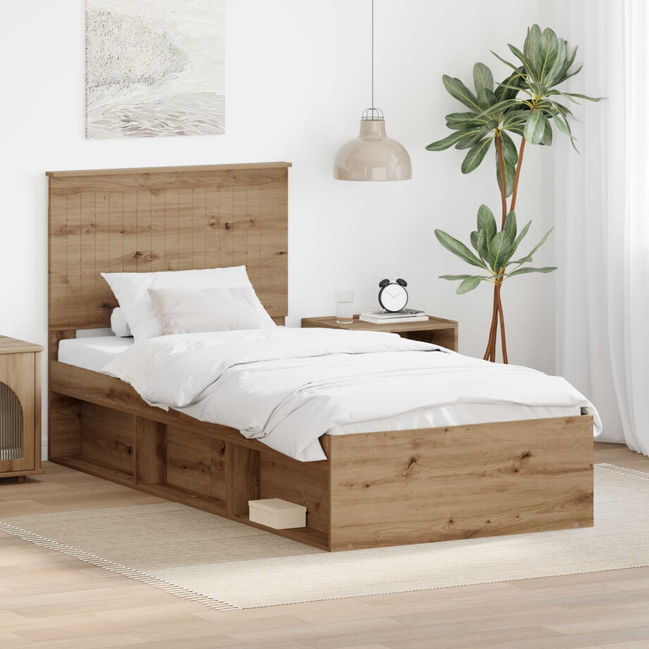 vidaXL Bedframe Ambachtelijk eiken 90 x 190 cm Massief grenenhout afbeelding 1