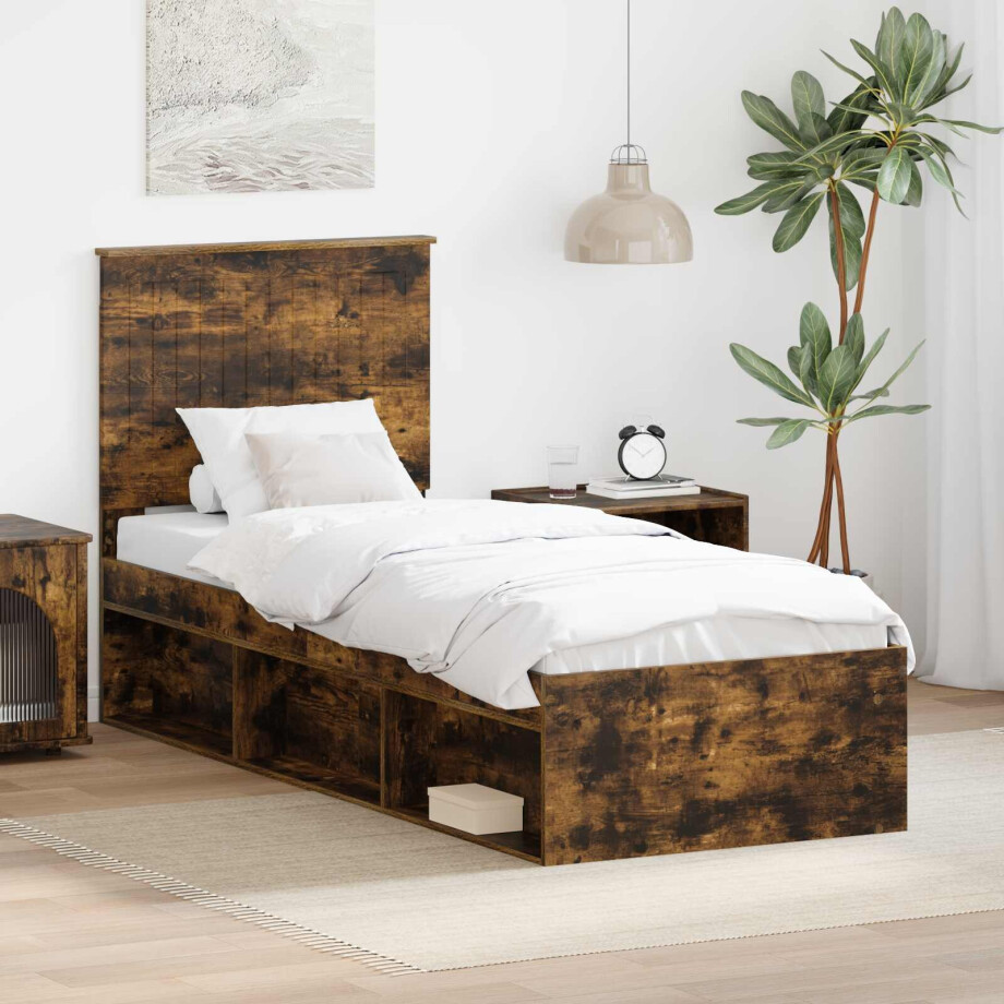 vidaXL Bedframe Gerookt eiken 75 x 190 cm Massief grenenhout vidaXL Bedframe Gerookt eiken 75 x 190 cm Massief grenenhout afbeelding 1