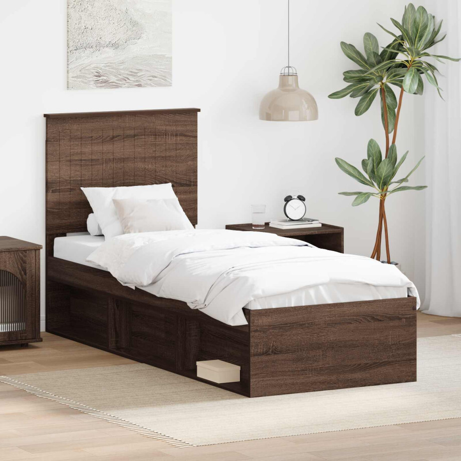 vidaXL Bedframe Bruin Eiken 75 x 190 cm Massief grenenhout vidaXL Bedframe Bruin Eiken 75 x 190 cm Massief grenenhout afbeelding 1
