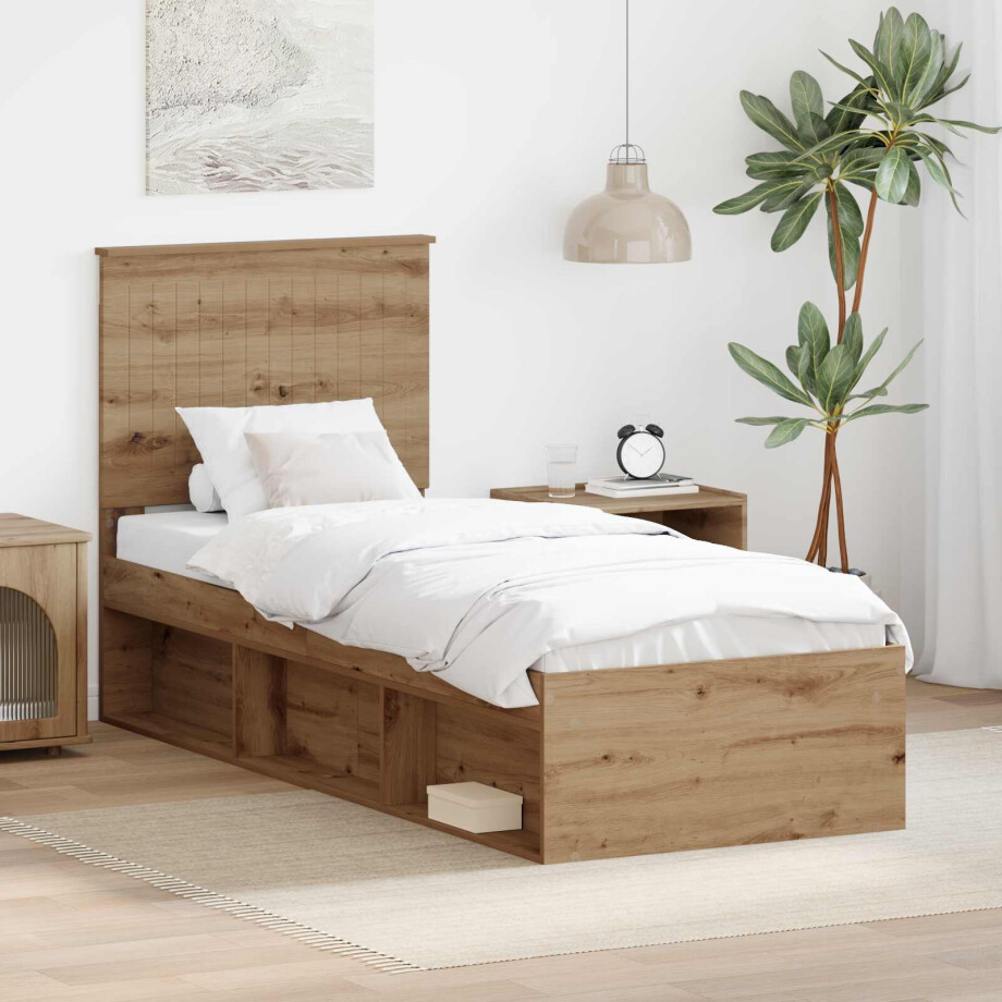 vidaXL Bedframe Ambachtelijk eiken 75 x 190 cm Massief grenenhout vidaXL Bedframe Ambachtelijk eiken 75 x 190 cm Massief grenenhout afbeelding 1