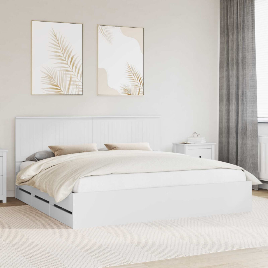 vidaXL Bedframe met lade met opslag Wit 200 x 200 cm Ingenieurshout vidaXL Bedframe met lade met opslag Wit 200 x 200 cm Ingenieurshout afbeelding 1