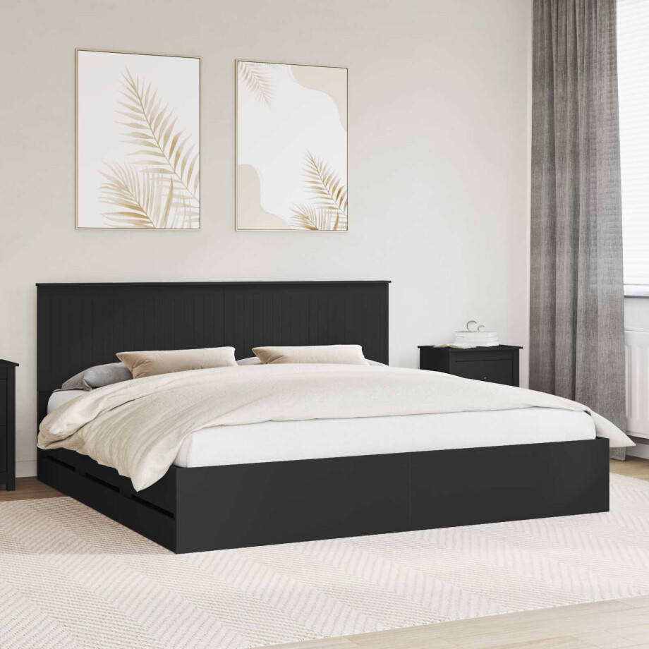 vidaXL Bedframe met lade met opslag Zwart 200 x 200 cm Ingenieurshout vidaXL Bedframe met lade met opslag Zwart 200 x 200 cm Ingenieurshout afbeelding 1