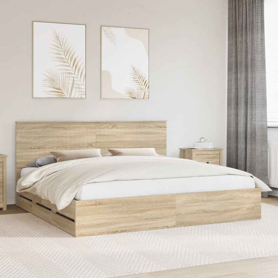 vidaXL Bedframe met lade Sonoma Eiken 200 x 200 cm Ingenieurshout afbeelding 1