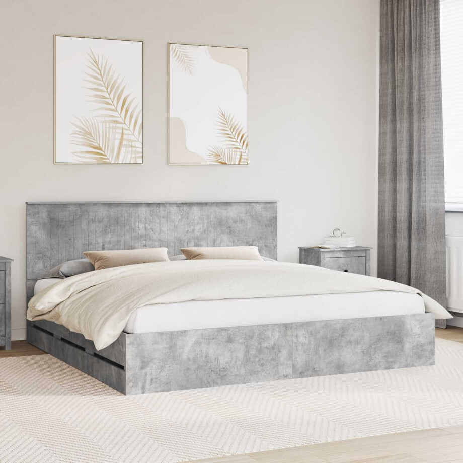 vidaXL Bedframe met lade Beton Grijs 200 x 200 cm Ingenieurshout vidaXL Bedframe met lade Beton Grijs 200 x 200 cm Ingenieurshout afbeelding 1