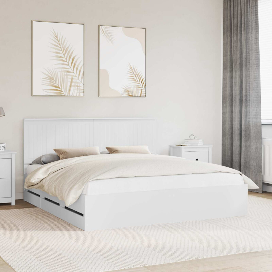 vidaXL Bedframe met lade met opslag Wit 180 x 200 cm Ingenieurshout vidaXL Bedframe met lade met opslag Wit 180 x 200 cm Ingenieurshout afbeelding 1
