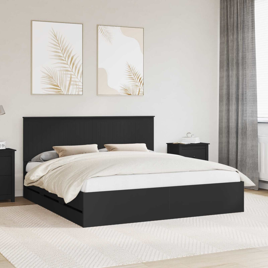 vidaXL Bedframe met lade met opslag Zwart 180 x 200 cm Ingenieurshout vidaXL Bedframe met lade met opslag Zwart 180 x 200 cm Ingenieurshout afbeelding 1