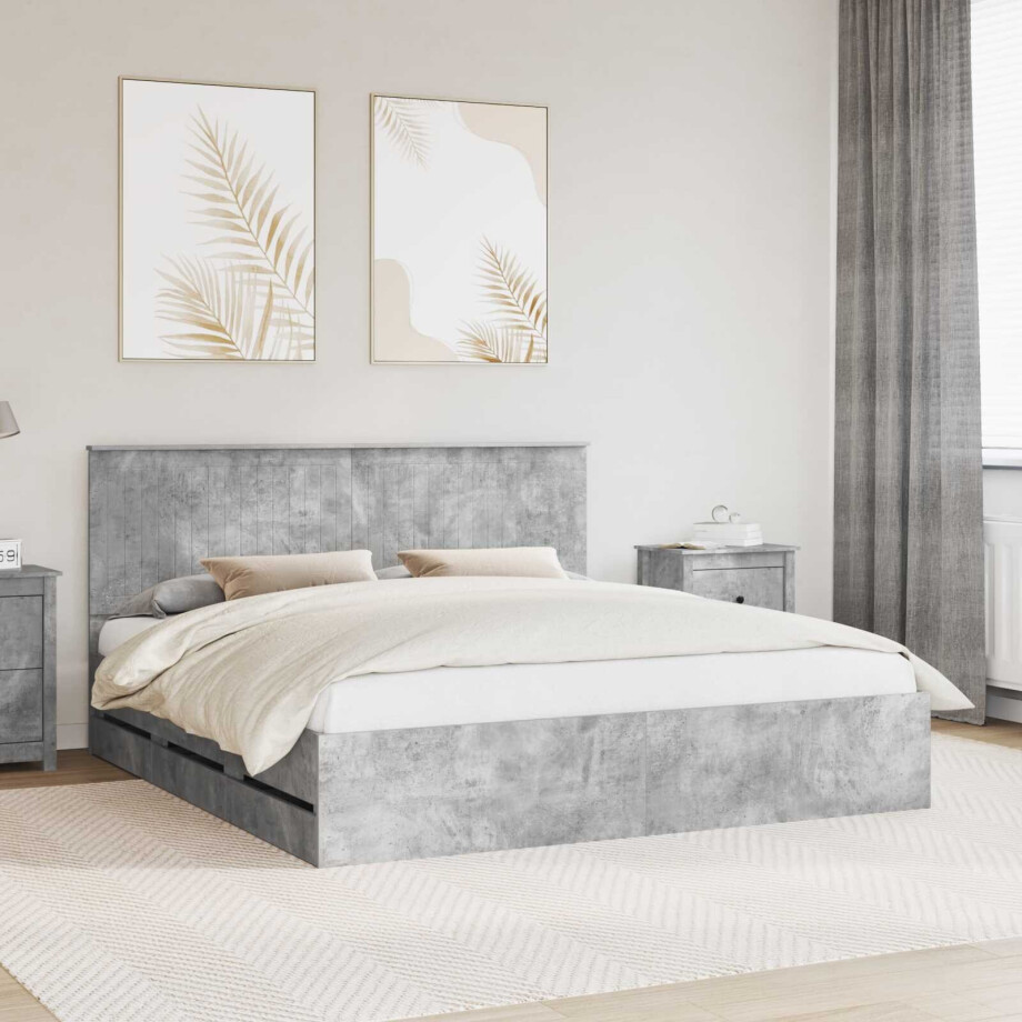 vidaXL Bedframe met lade Beton Grijs 180 x 200 cm Ingenieurshout vidaXL Bedframe met lade Beton Grijs 180 x 200 cm Ingenieurshout afbeelding 1