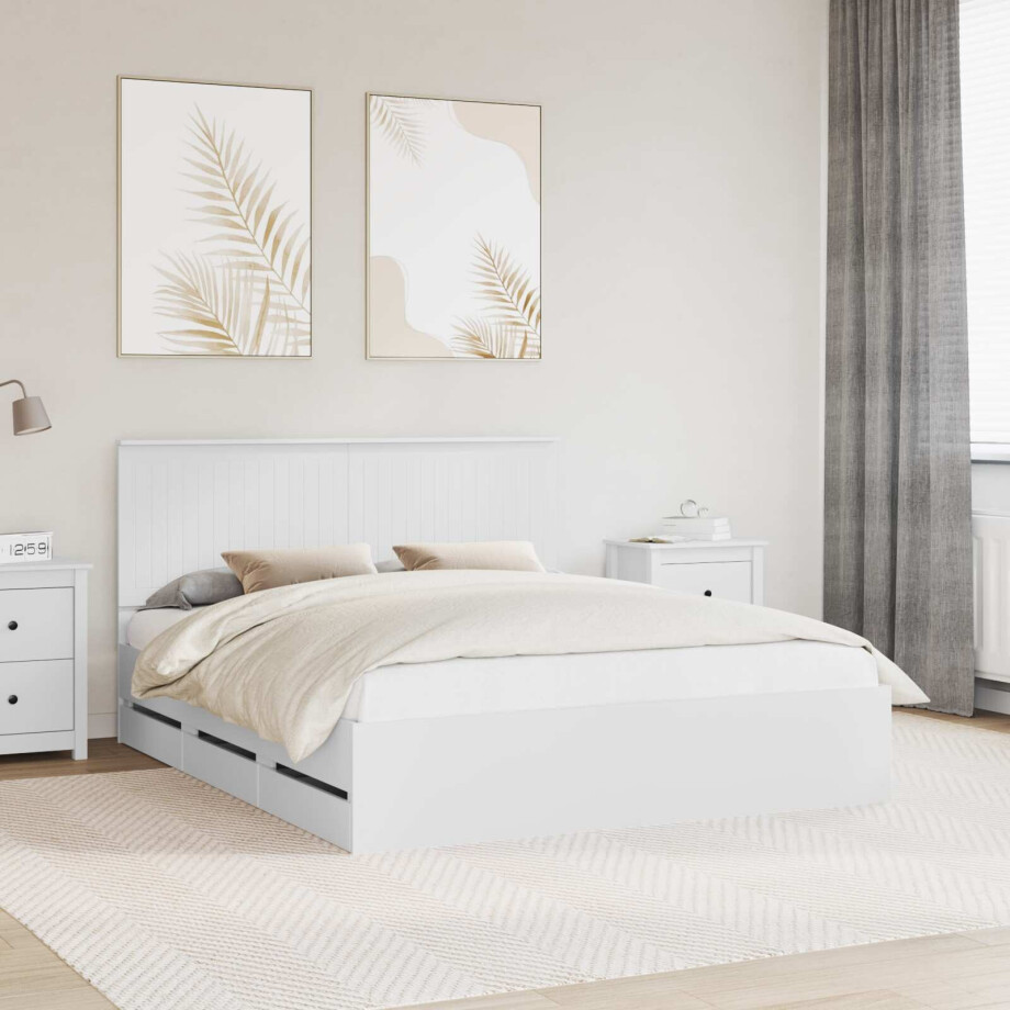 vidaXL Bedframe met lade met opslag Wit 160 x 200 cm Ingenieurshout vidaXL Bedframe met lade met opslag Wit 160 x 200 cm Ingenieurshout afbeelding 1