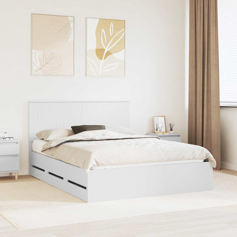 vidaXL Bedframe met lade met opslag Wit 150 x 200 cm Ingenieurshout vidaXL Bedframe met lade met opslag Wit 150 x 200 cm Ingenieurshout afbeelding 1