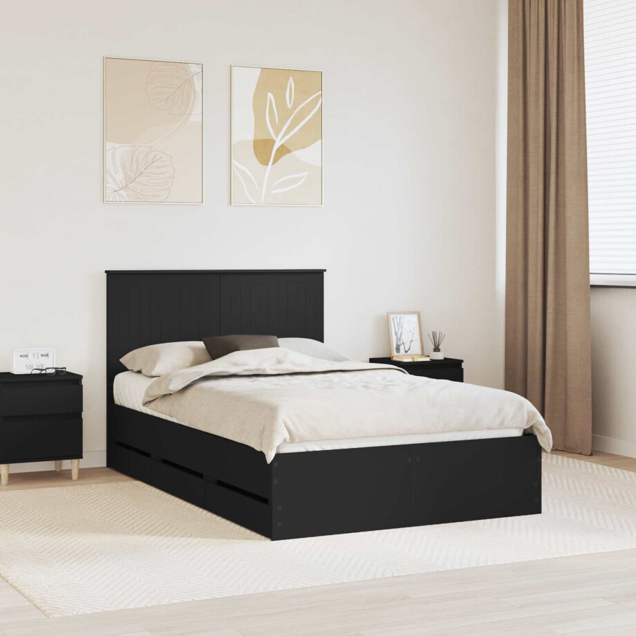 vidaXL Bedframe met lade met opslag Zwart 120 x 190 cm Ingenieurshout vidaXL Bedframe met lade met opslag Zwart 120 x 190 cm Ingenieurshout afbeelding 1