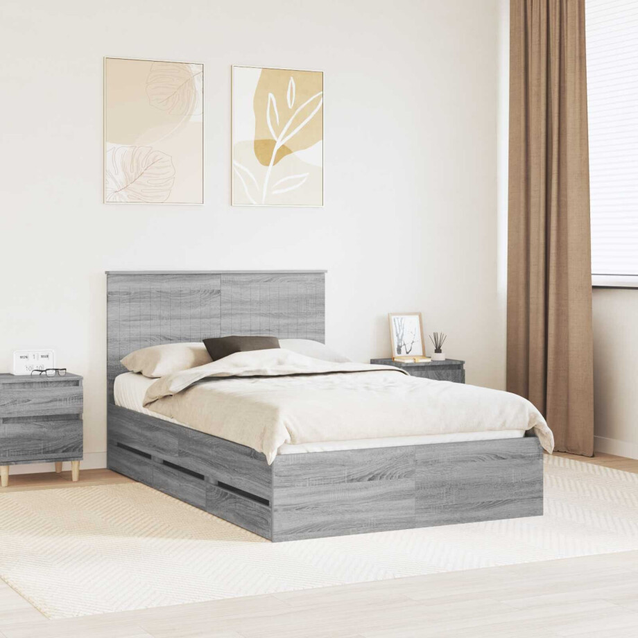 vidaXL Bedframe met lade Grijs Sonoma 120 x 190 cm Ingenieurshout vidaXL Bedframe met lade Grijs Sonoma 120 x 190 cm Ingenieurshout afbeelding 1