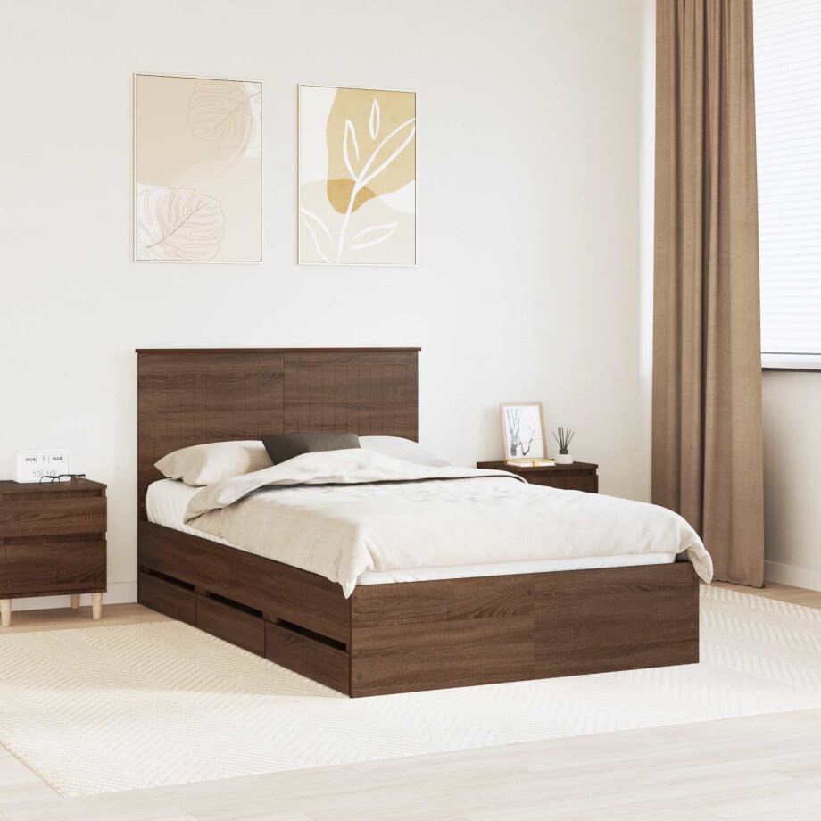 vidaXL Bedframe met lade Bruin Eiken 120 x 190 cm Ingenieurshout afbeelding 1