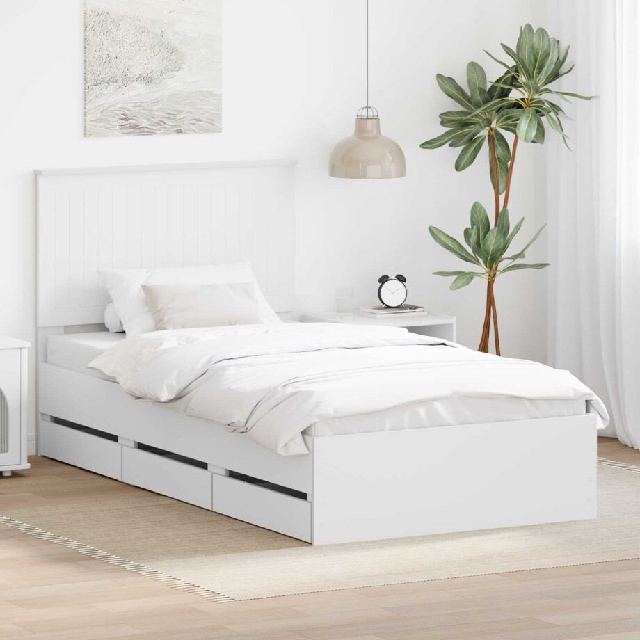 vidaXL Bedframe met lade met opslag Wit 100 x 200 cm Ingenieurshout vidaXL Bedframe met lade met opslag Wit 100 x 200 cm Ingenieurshout afbeelding 1
