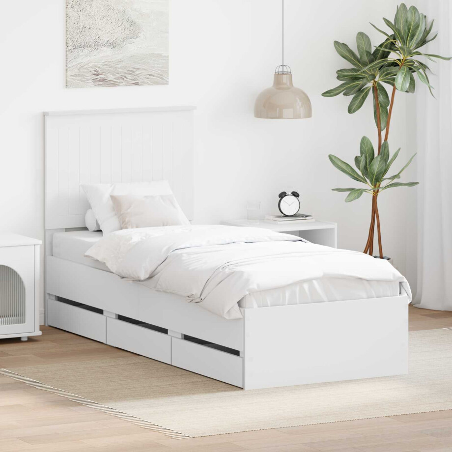 vidaXL Bedframe met lade met hoofdeinde Wit 75 x 190 cm Ingenieurshout afbeelding 1