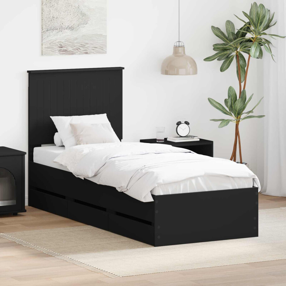 vidaXL Bedframe met lade met opslag Zwart 75 x 190 cm Ingenieurshout vidaXL Bedframe met lade met opslag Zwart 75 x 190 cm Ingenieurshout afbeelding 1