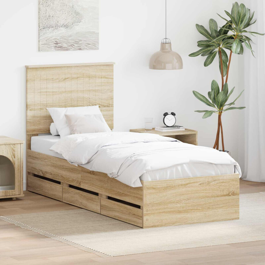 vidaXL Bedframe met lade Sonoma Eiken 75 x 190 cm Ingenieurshout vidaXL Bedframe met lade Sonoma Eiken 75 x 190 cm Ingenieurshout afbeelding 1