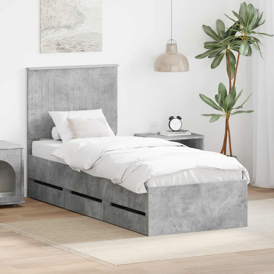 vidaXL Bedframe met lade Beton Grijs 75 x 190 cm Ingenieurshout afbeelding 1