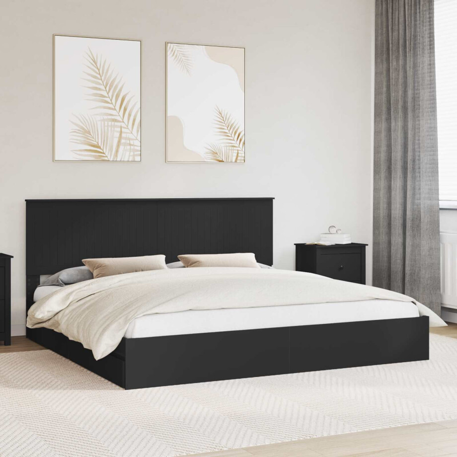 vidaXL Opslag bed met hoofdeinde Zwart 200 x 200 cm Bewerkt hout vidaXL Opslag bed met hoofdeinde Zwart 200 x 200 cm Bewerkt hout afbeelding 1