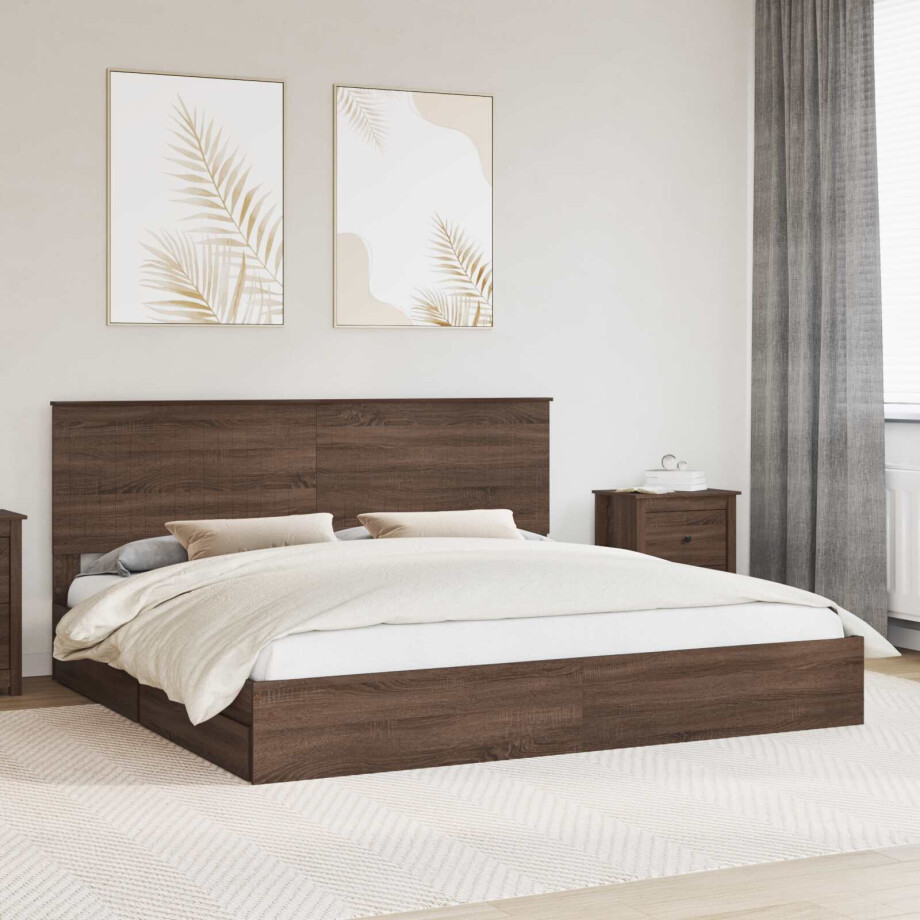 vidaXL Opslag bed met hoofdeinde Bruin Eiken 200 x 200 cm Bewerkt hout vidaXL Opslag bed met hoofdeinde Bruin Eiken 200 x 200 cm Bewerkt hout afbeelding 1