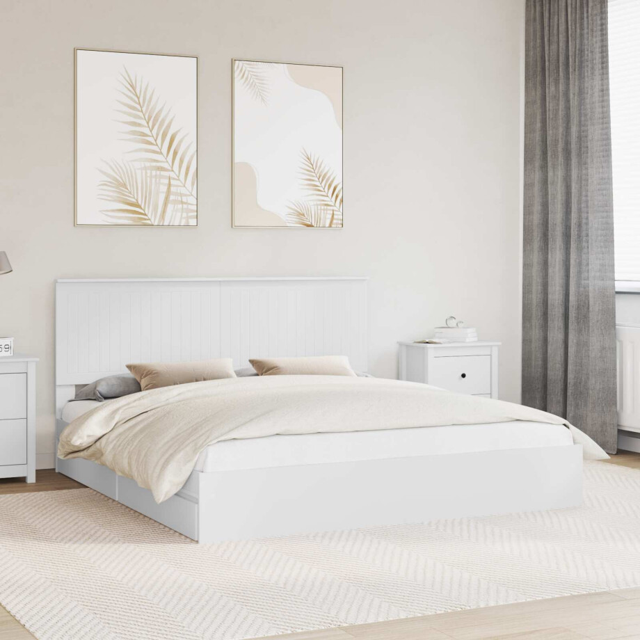 vidaXL Opslag bed met hoofdeinde Wit 180 x 200 cm Bewerkt hout afbeelding 1