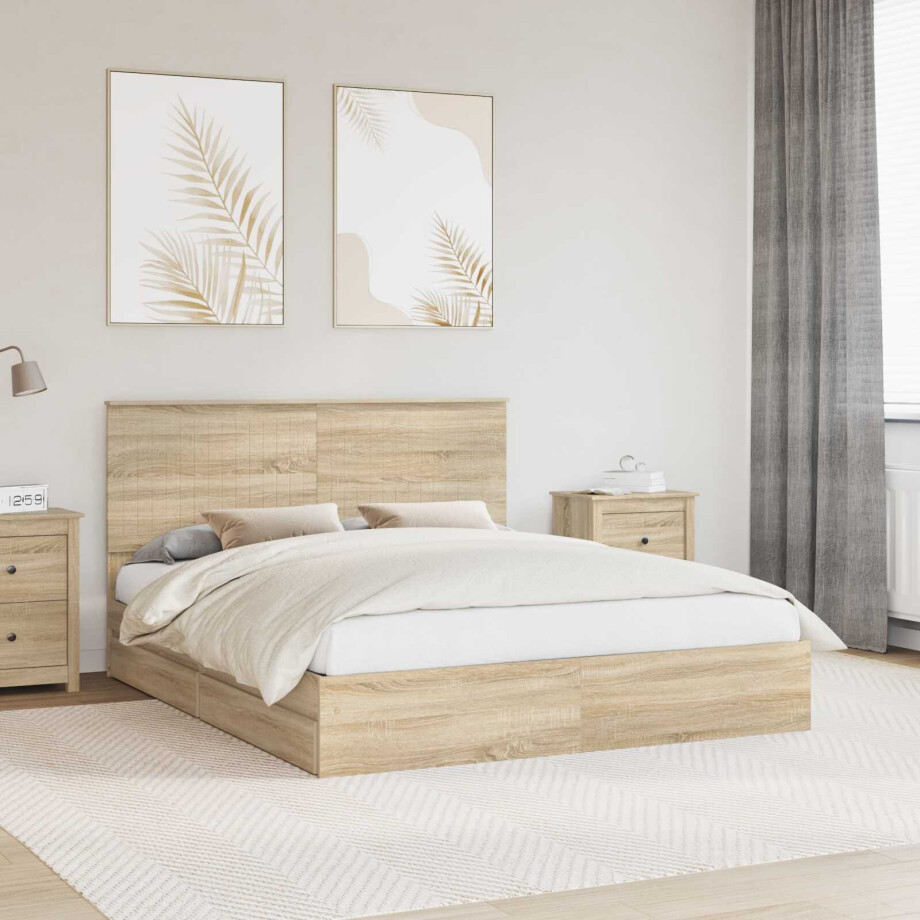 vidaXL Opslag bed met lade Sonoma Eiken 160 x 200 cm Bewerkt hout afbeelding 1
