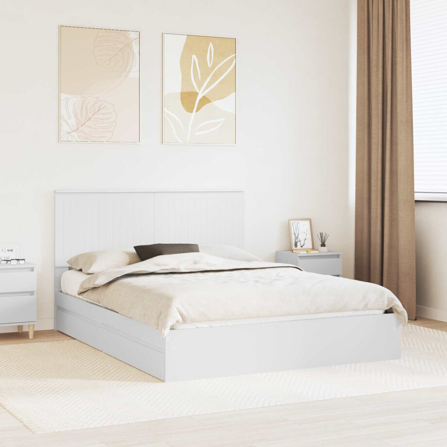 vidaXL Opslag bed met hoofdeinde Wit 150 x 200 cm Bewerkt hout afbeelding 1