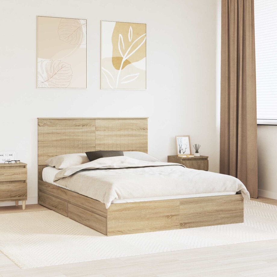 vidaXL Opslag bed met lade Sonoma Eiken 140 x 200 cm Bewerkt hout vidaXL Opslag bed met lade Sonoma Eiken 140 x 200 cm Bewerkt hout afbeelding 1
