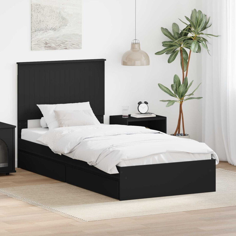 vidaXL Opslag bed met hoofdeinde Zwart 90 x 190 cm Bewerkt hout vidaXL Opslag bed met hoofdeinde Zwart 90 x 190 cm Bewerkt hout afbeelding 1