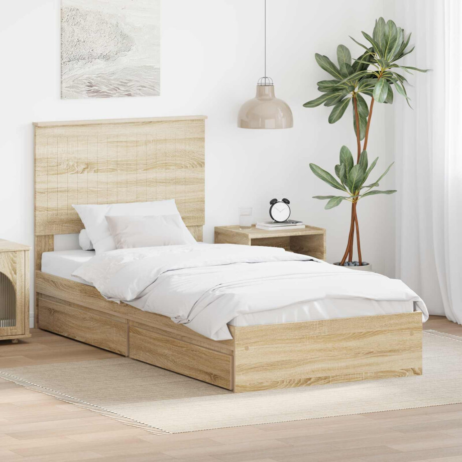 vidaXL Opslag bed met hoofdeinde Sonoma Eiken 90 x 190 cm Bewerkt hout vidaXL Opslag bed met hoofdeinde Sonoma Eiken 90 x 190 cm Bewerkt hout afbeelding 1