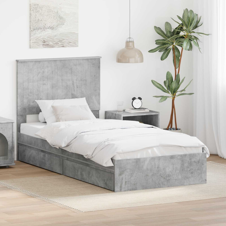 vidaXL Opslag bed met hoofdeinde Beton Grijs 90 x 190 cm Bewerkt hout vidaXL Opslag bed met hoofdeinde Beton Grijs 90 x 190 cm Bewerkt hout afbeelding 1