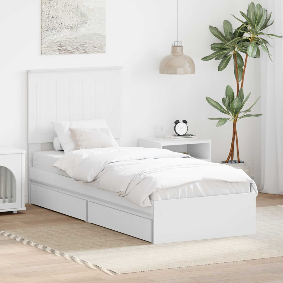 vidaXL Opslag bed met hoofdeinde met lade Wit 75 x 190 cm Bewerkt hout afbeelding 1