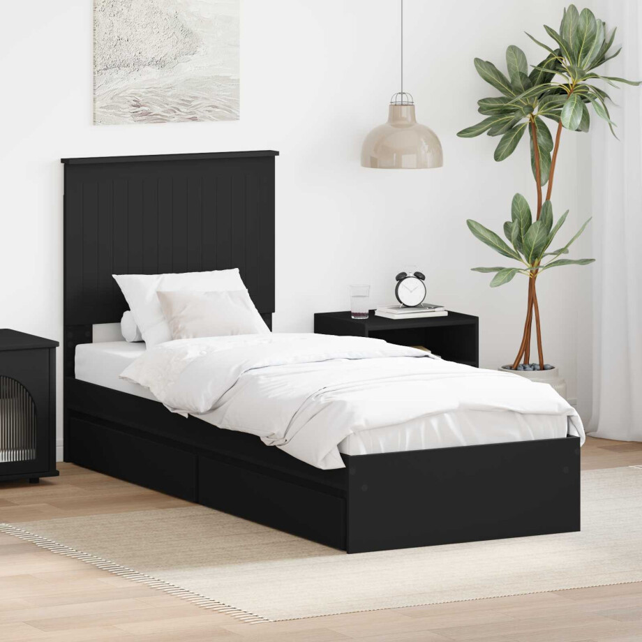 vidaXL Opslag bed met hoofdeinde Zwart 75 x 190 cm Bewerkt hout vidaXL Opslag bed met hoofdeinde Zwart 75 x 190 cm Bewerkt hout afbeelding 1