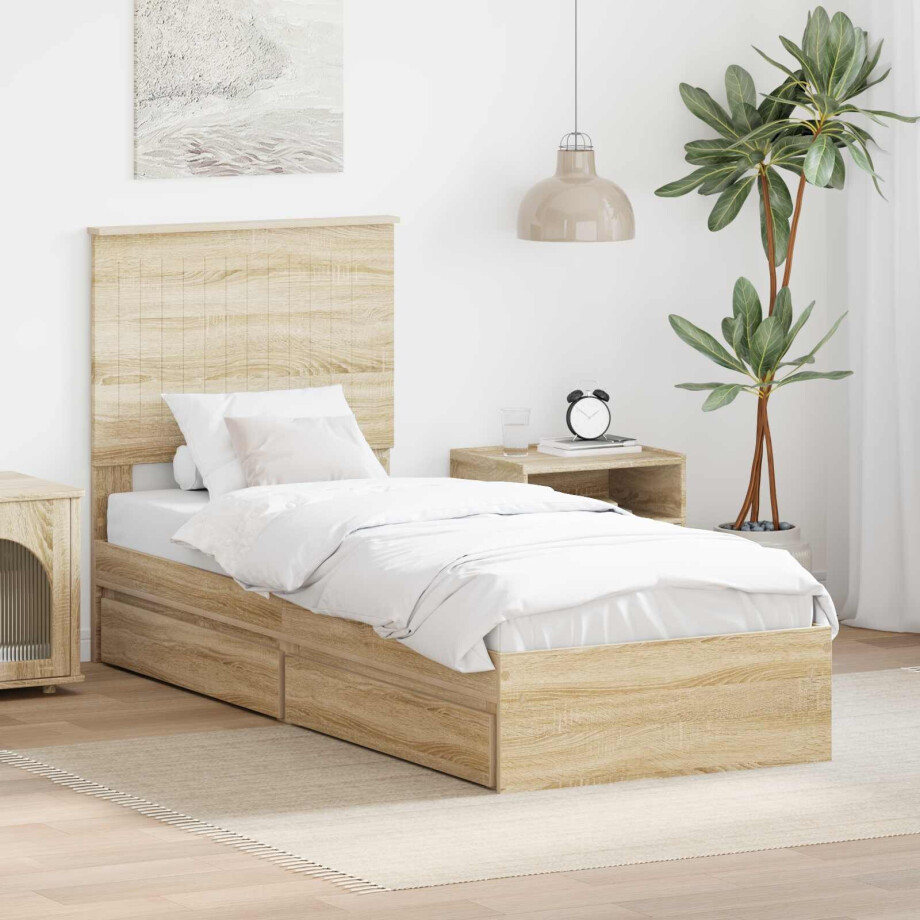 vidaXL Opslag bed met hoofdeinde Sonoma Eiken 75 x 190 cm Bewerkt hout vidaXL Opslag bed met hoofdeinde Sonoma Eiken 75 x 190 cm Bewerkt hout afbeelding 1