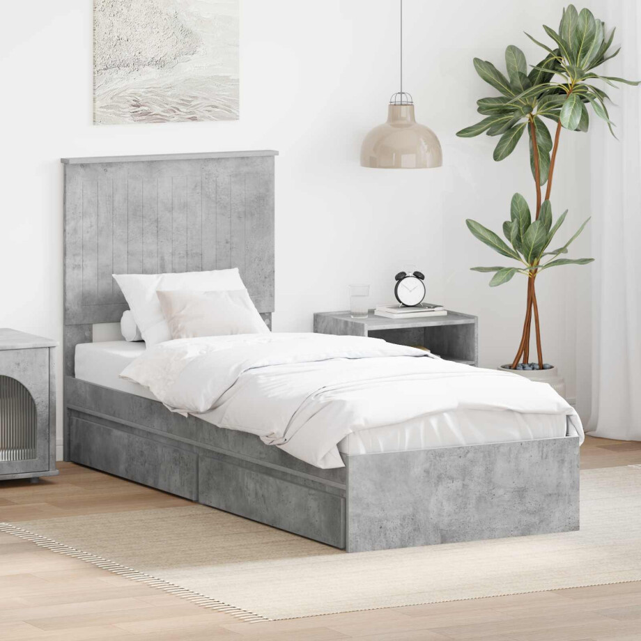 vidaXL Opslag bed met hoofdeinde Beton Grijs 75 x 190 cm Bewerkt hout vidaXL Opslag bed met hoofdeinde Beton Grijs 75 x 190 cm Bewerkt hout afbeelding 1