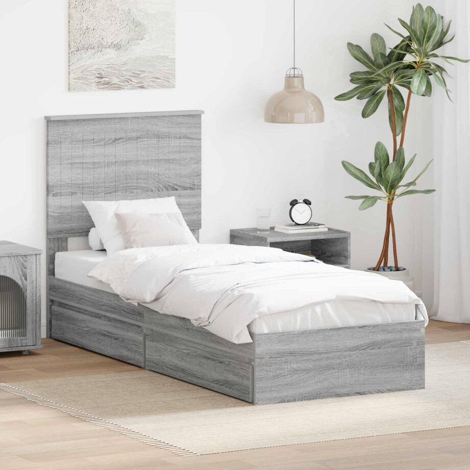 vidaXL Opslag bed met hoofdeinde Grijs Sonoma 75 x 190 cm Bewerkt hout vidaXL Opslag bed met hoofdeinde Grijs Sonoma 75 x 190 cm Bewerkt hout afbeelding 1