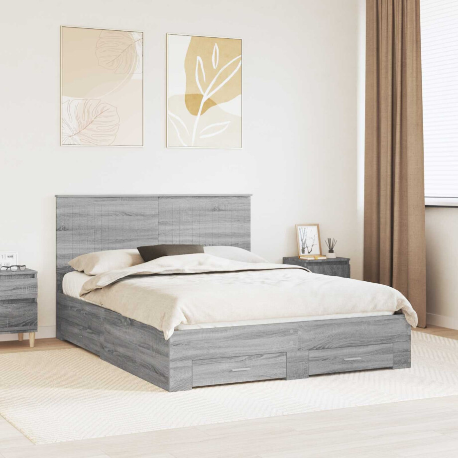 vidaXL Bedframe met hoofdeinde Grijs Sonoma 150 x 200 cm Bewerkt hout afbeelding 1