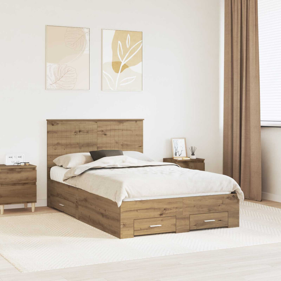 vidaXL Bedframe met hoofdeinde Artisan Eiken 120 x 190 cm Bewerkt hout afbeelding 1