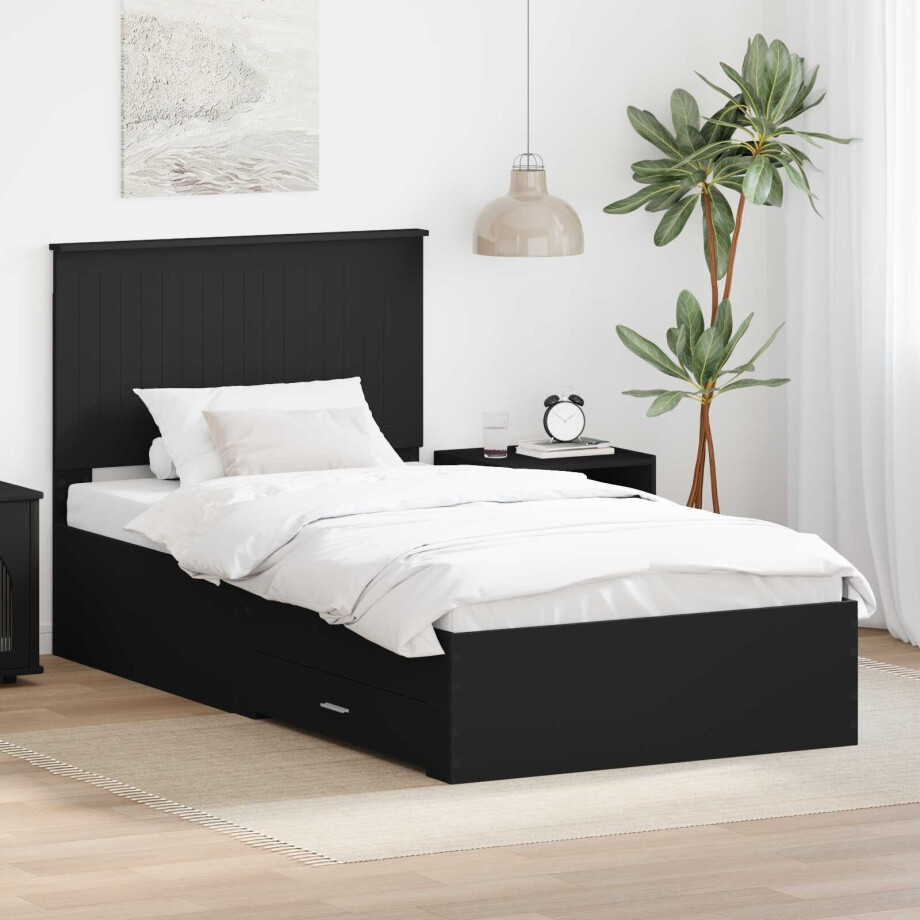 vidaXL Bedframe met lade Zwart en Zilver 90 x 200 cm Bewerkt hout afbeelding 1