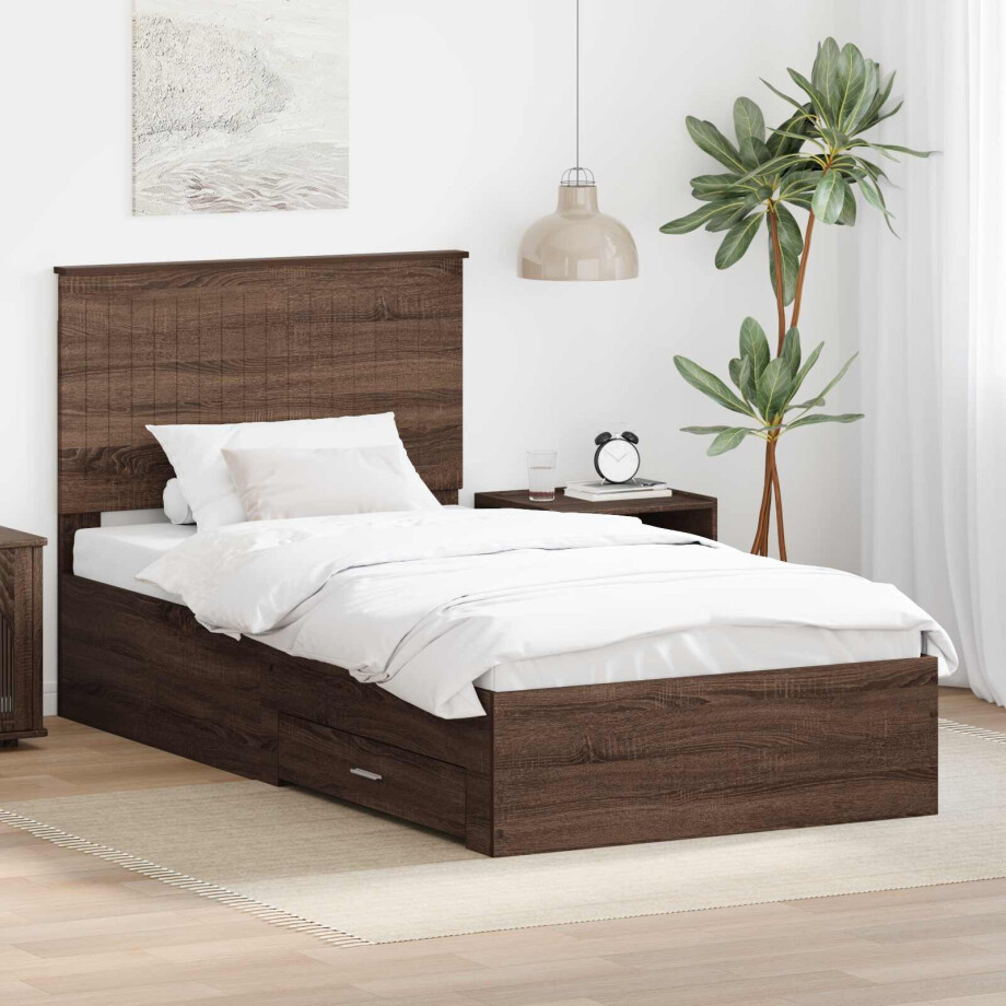 vidaXL Bedframe Bruin Eiken en Zilver 90 x 200 cm Bewerkt hout afbeelding 1