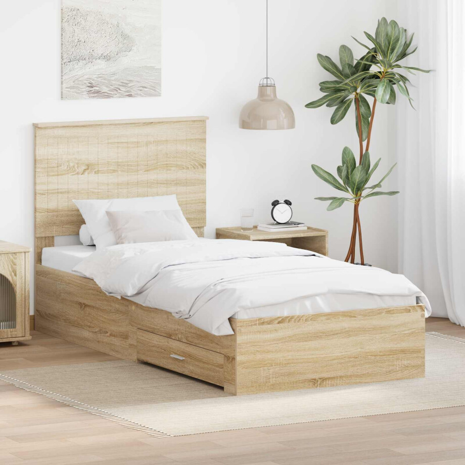 vidaXL Bedframe met hoofdeinde Sonoma Eiken 90 x 190 cm Bewerkt hout vidaXL Bedframe met hoofdeinde Sonoma Eiken 90 x 190 cm Bewerkt hout afbeelding 1