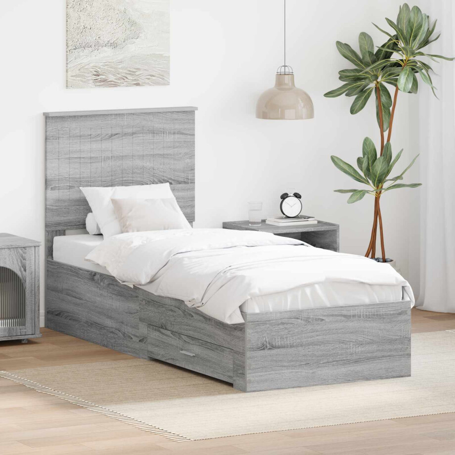 vidaXL Bedframe Grijs Sonoma en Zilver 70 x 190 cm Bewerkt hout vidaXL Bedframe Grijs Sonoma en Zilver 70 x 190 cm Bewerkt hout afbeelding 1