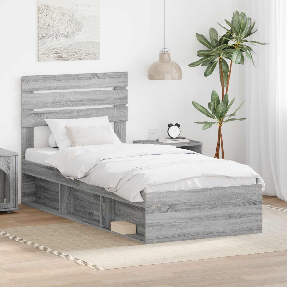 vidaXL Bedframe Grijs Sonoma 90 x 190 cm Massief grenenhout afbeelding 1