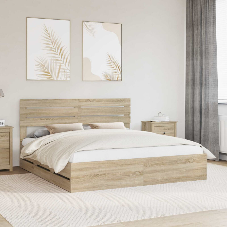 vidaXL Bedframe met lade Sonoma Eiken 200 x 200 cm Ingenieurshout vidaXL Bedframe met lade Sonoma Eiken 200 x 200 cm Ingenieurshout afbeelding 1