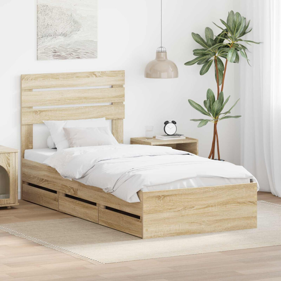 vidaXL Bedframe met lade Sonoma Eiken 100 x 200 cm Ingenieurshout afbeelding 1
