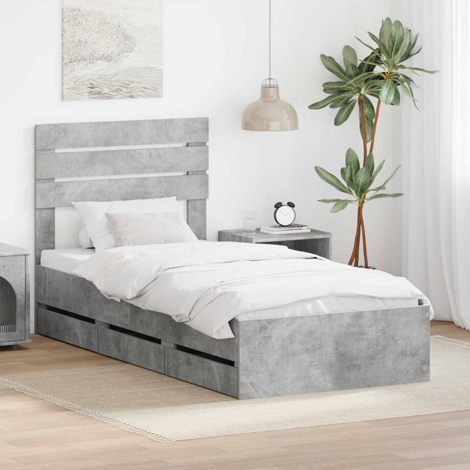 vidaXL Bedframe met lade Beton Grijs 75 x 190 cm Ingenieurshout afbeelding 1