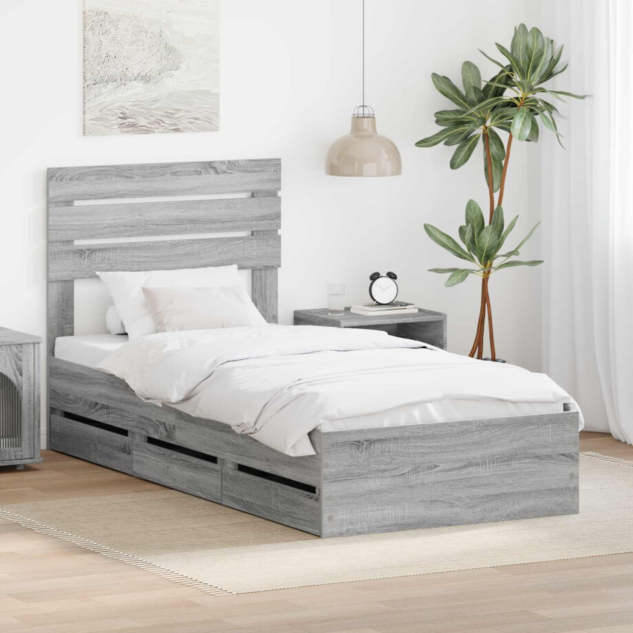 vidaXL Bedframe met lade Grijs Sonoma 75 x 190 cm Ingenieurshout vidaXL Bedframe met lade Grijs Sonoma 75 x 190 cm Ingenieurshout afbeelding 1