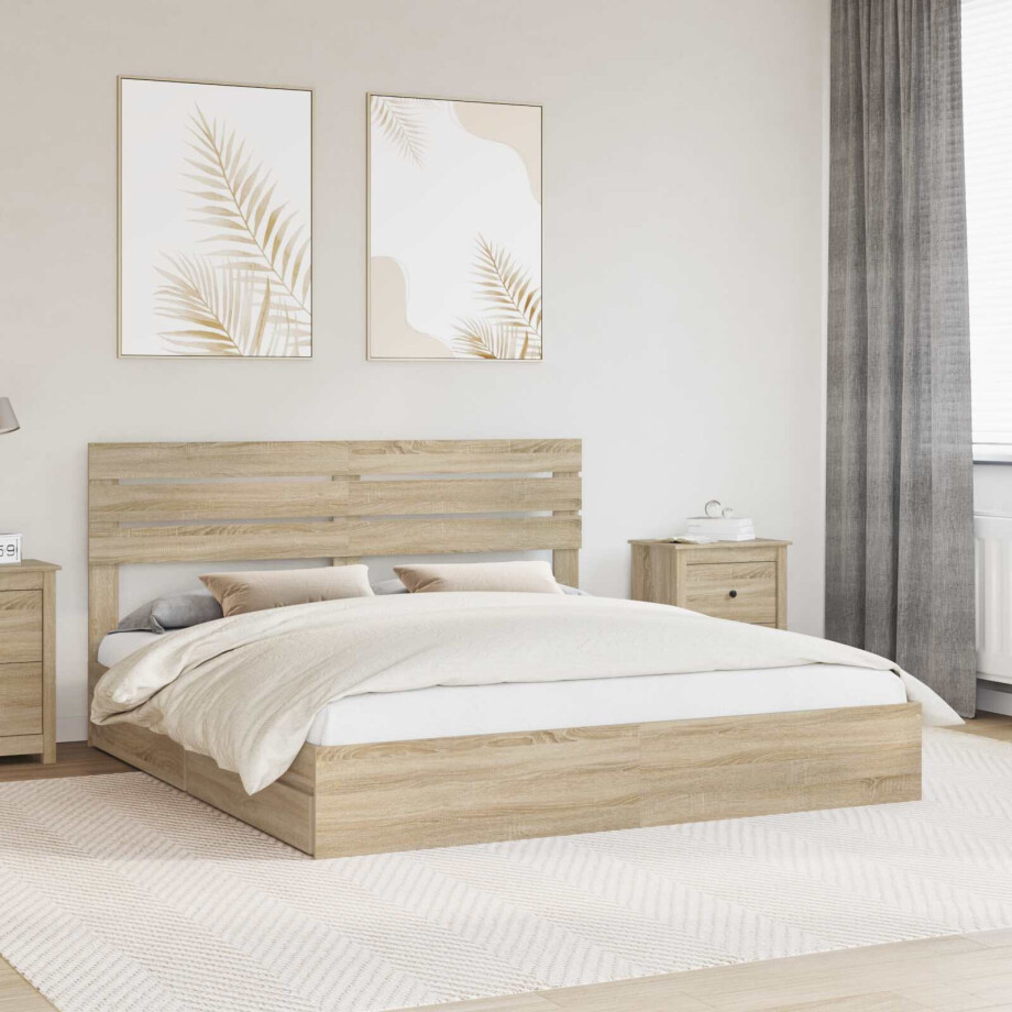 vidaXL Opslag bed met lade Sonoma Eiken 180 x 200 cm Bewerkt hout afbeelding 1