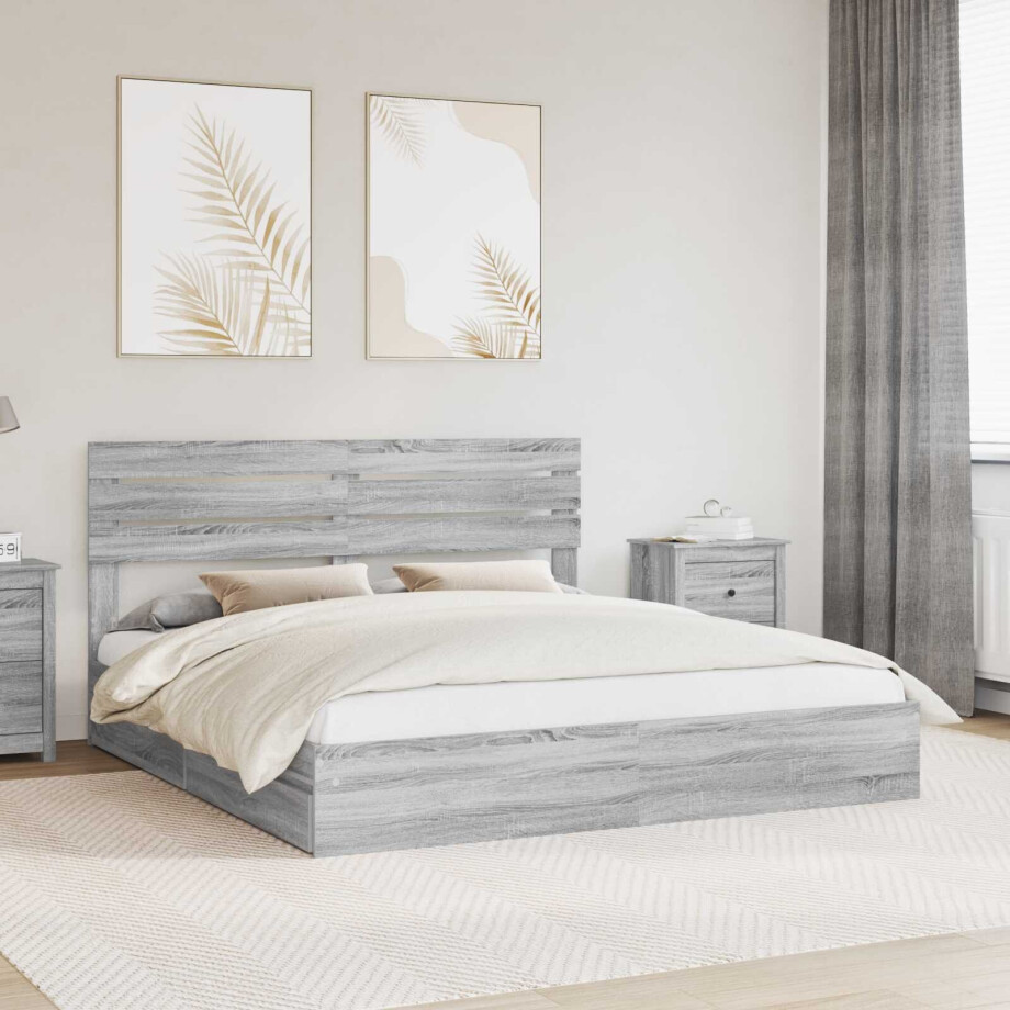 vidaXL Opslag bed met lade Grijs Sonoma 180 x 200 cm Bewerkt hout vidaXL Opslag bed met lade Grijs Sonoma 180 x 200 cm Bewerkt hout afbeelding 1