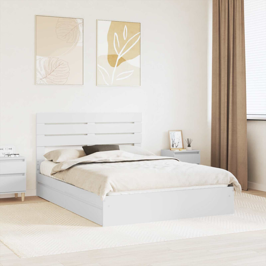vidaXL Opslag bed met hoofdeinde Wit 140 x 190 cm Bewerkt hout afbeelding 1