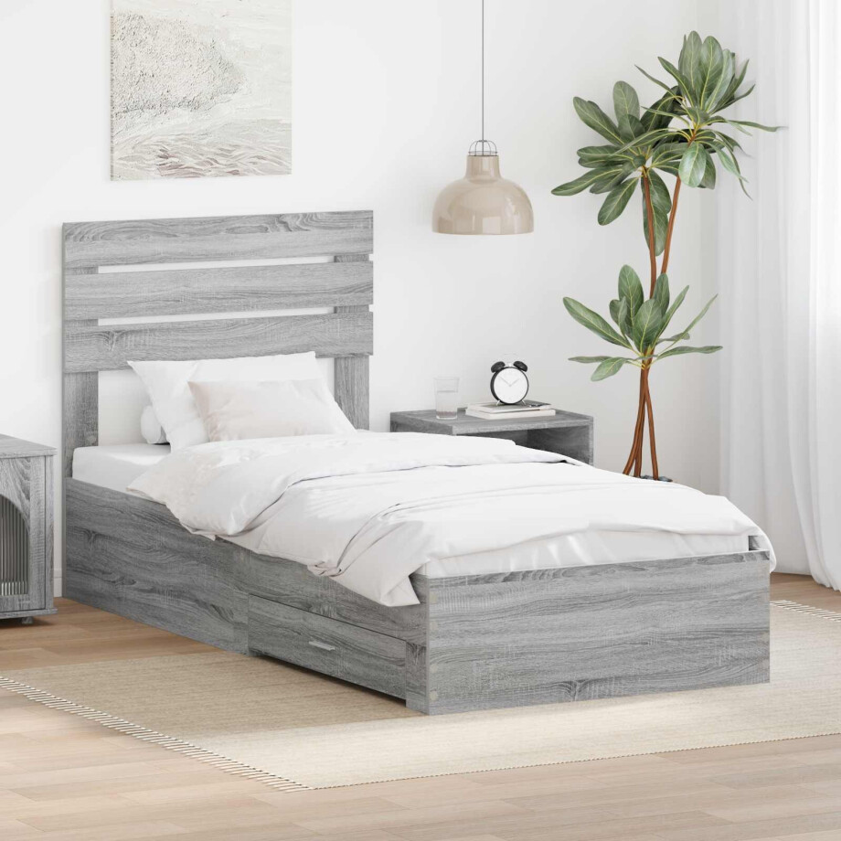 vidaXL Bedframe Grijs Sonoma en Zilver 75 x 190 cm Bewerkt hout vidaXL Bedframe Grijs Sonoma en Zilver 75 x 190 cm Bewerkt hout afbeelding 1